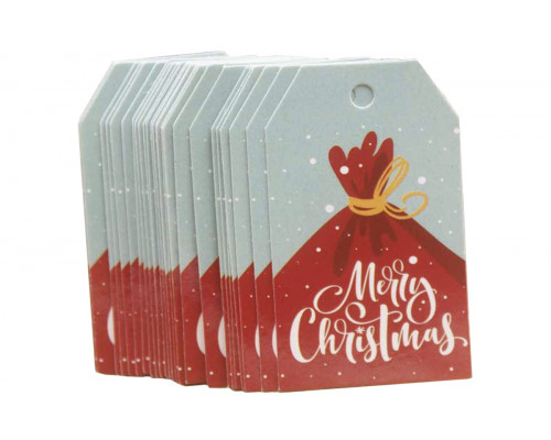 Картонная бирка «Merry Christmas» красный мешок оптом (25 шт.)
