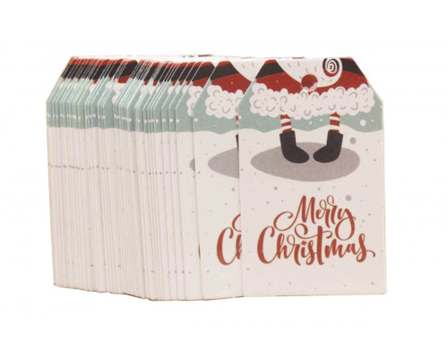 Картонная бирка «Merry Christmas» ноги Санта-Клауса белая оптом (25 шт.)