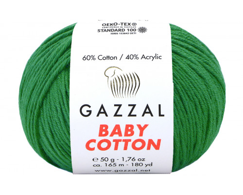 Пряжа Газзал Беби Коттон оптом – цвет 3456 ярко-зеленый