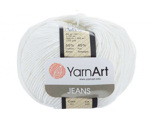 Пряжа/нитки YarnArt Jeans оптом – цвет 01 белый