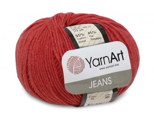 Пряжа/нитки YarnArt Jeans оптом – цвет 26 красный