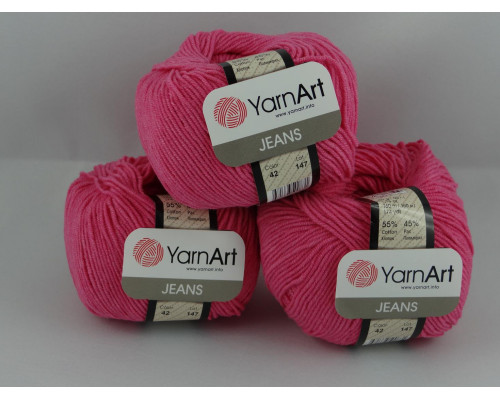 Пряжа/нитки YarnArt Jeans оптом – цвет 42 ярко-розовый