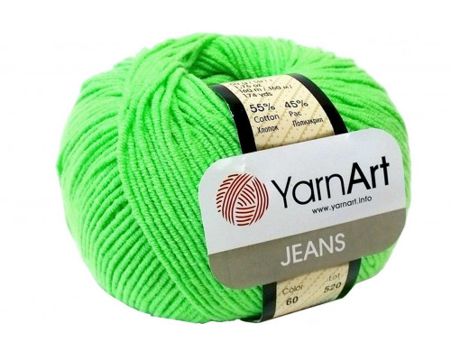 Пряжа/нитки YarnArt Jeans оптом – цвет 60 зеленый неон