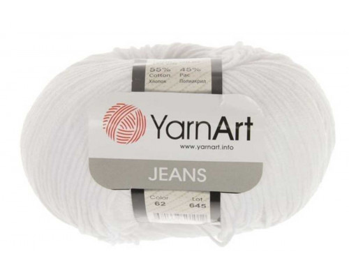 Пряжа/нитки YarnArt Jeans оптом – цвет 62 белоснежный