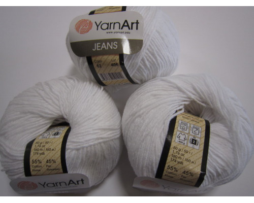 Пряжа/нитки YarnArt Jeans оптом – цвет 62 белоснежный